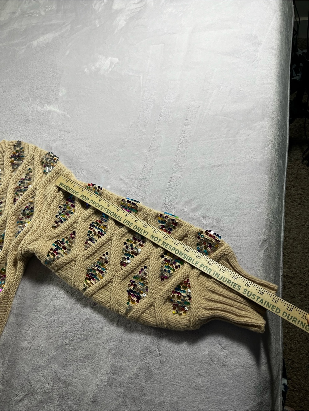 Bibi Beige Cable Knit Sweater with Multicolor Inset Multicolor Sequins Size XL - Picture 10 of 15